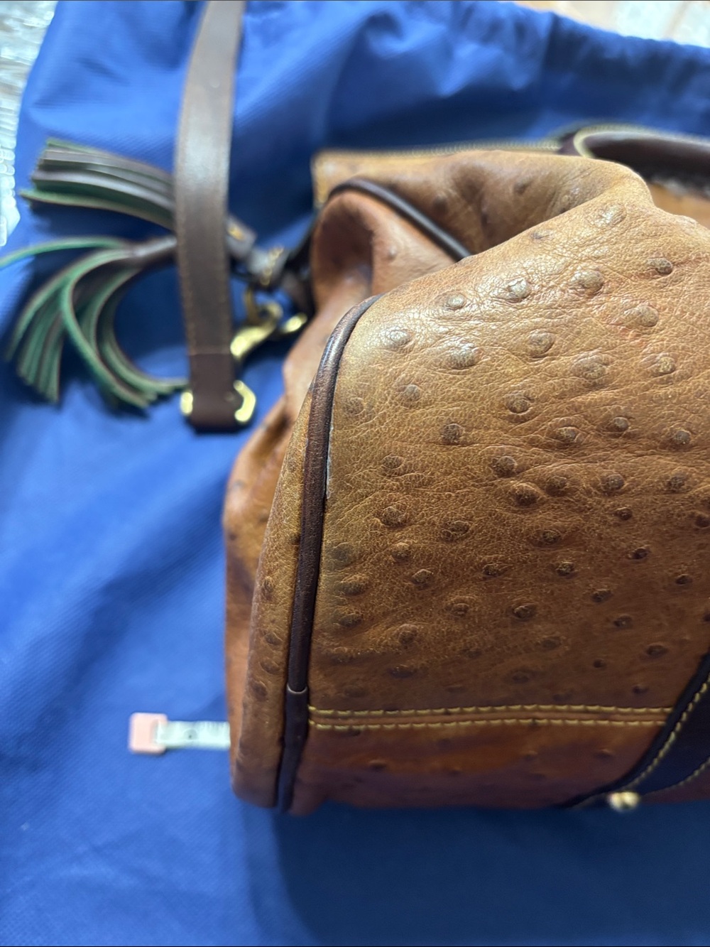 Dooney & Bourke Brown Ostrich-Effect Satchel with Dark Brown Trim - Picture 4 of 16